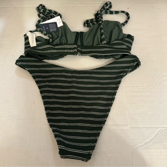 Abercrombie and Fitch Women’s Dark Green Stripe Curve Love Bikini Size Large - Picture 6 of 7